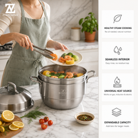 Casserole vapeur Zhenneng en acier inoxydable 304 à double couche, 2 niveaux, compatible avec les cuisinières à induction et à gaz, pour faire bouillir des soupes, cuire à la vapeur des légumes