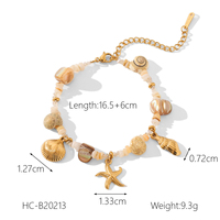 Bracelet réglable en acier inoxydable avec perles étoile de mer et coquillage, design Niche Océanique, pour femme, plage d'été
