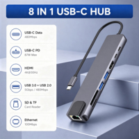 Station d'accueil 8-en-1 en alliage d'aluminium Type-C avec RJ45, USB 2.0, HDTV, PD 100W, lecteur de cartes SD/TF - En stock - Vente Flash