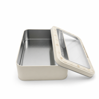 Boîte en métal rectangulaire personnalisée de qualité alimentaire pour biscuits et bonbons avec couvercle à fenêtre, vente en gros, emballage pour confiserie