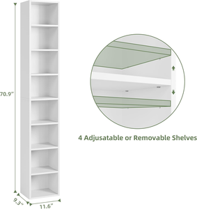 Librero Estrecho Ajustable de 8 Niveles y 71 Pulgadas de Alto, Librero Esquinero Delgado para Ahorrar Espacio en el Hogar u Oficina, Color Blanco - Product Image 3