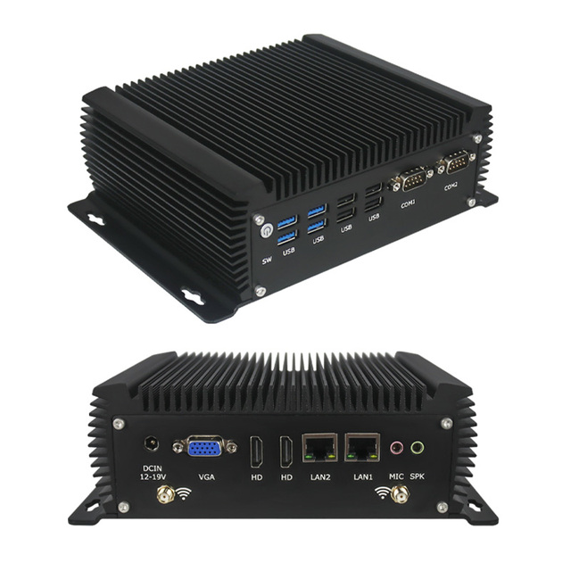 Intel Core I5 I7 Fanless Industrial PC Low Power Mini PC with 2 GbE LAN 2 COM 8 USB HD VGA Triple Display Industrial Computer