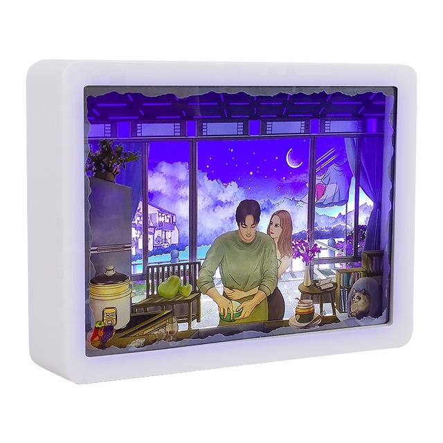 Custom Lights Romantic Warm Sweet Lovers Shadow Box Plastic Picture Frames LED Night Light 3D Lamp for Anniversary Gift