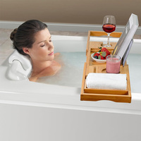 Plateau de baignoire de luxe en bois et bambou, support de rangement extensible pour baignoire, kit de rangement pour salle de bain
