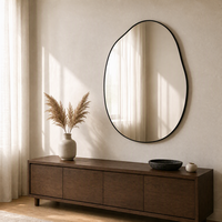 Miroir mural asymétrique biologique avec cadre noir, miroir décoratif d'appoint pour salon, chambre, couloir, décoration intérieure