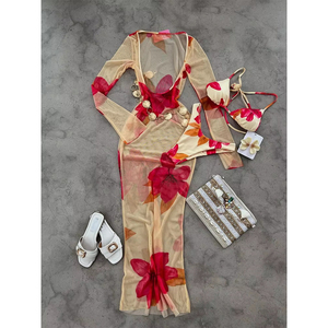 JSN 2025 New Designer Three Piece <strong>Bikinis</strong> Set with <strong>Long</strong> <strong>Sleeves</strong> Cover up Print Halter Triangle with Thongs <strong>Bikini</strong> for Women - Product Image 6