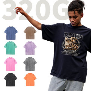 ShengShi T-shirt unisexe personnalisé 320gsm lavage aux enzymes tendances décontracté col en O Gym sans rétrécissement avec Logo personnalisé en vrac T-shirt décontracté pour hommes - Product Image 1