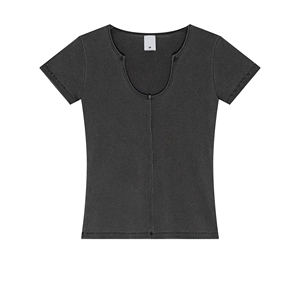 2025 European-American Summer Top Spicy Girl Pure Desire Deep U-Neck <b>Slim</b> <b>Fit</b> Short Sleeve - Product Image 1