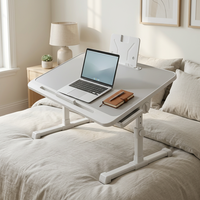Bureau de lit réglable en hauteur avec porte-gobelet et emplacement pour tablette pour le travail et les études à domicile - Solution de poste de travail efficace