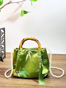 Sac à main en forme de canne avec tissu de soie ancienne, sac bandoulière avec perles, style de sac chinois traditionnel - Product Image 3