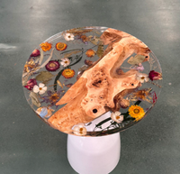 Table en bois de noyer massif écologique personnalisée élégante et luxueuse avec résine époxy, design floral
