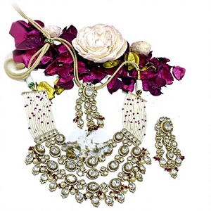 Radiant Premium Quality Classic Brass Gold Plated Moissanite Kundan Strand Bridal Choker <b>Necklace</b> <b>Matching</b> Earrings Wedding Wear - Product Image 2