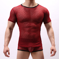 T-shirt à manches courtes en maille semi-transparente unique pour homme