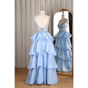 Vestido <span class=keywords><strong>de</strong></span> Gala Azul Satinado <span class=keywords><strong>de</strong></span> Lujo para <span class=keywords><strong>Quinceañera</strong></span>, con Tirantes Finos, Lentejuelas y Tul, Vestido Largo Moderno para Boda/Fiesta <span class=keywords><strong>de</strong></span> Cumpleaños - Product Image 3