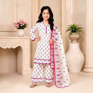 Ensemble indien pakistanais pour filles, kurta imprimé, palazzo, châle, tenue festive, vêtements ethniques - Product Image 1
