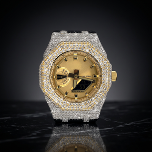Montre de luxe pour femme en or avec diamants, boîtier analogique-numérique, chronographe, mouvement numérique, bracelet en acier inoxydable, verre 38 mm, étanche 10 bars - Product Image 3