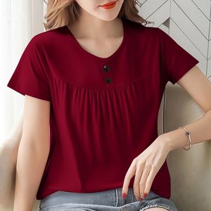 Women's Short Sleeve Top Sea Blue Polyester Solid Color Everyday Wear Simple Style - Product Image 2