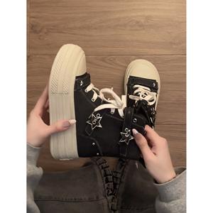 Baskets montantes décontractées en toile noires polyvalentes à plateforme pour femmes, Nouvelle collection Printemps-Automne 2026 - Product Image 5