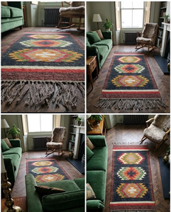Southwestern Geometric Handmade Wool <b>Rug</b> <b>Boho</b> Tribal Rustic Carpet Farmhouse Home Decor for Living Room Bedroom Area <b>Rug</b> - Product Image 6