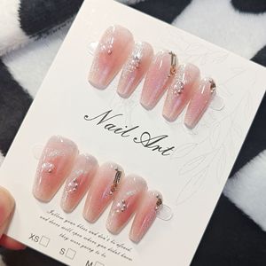 <span class=keywords><strong>Uñas</strong></span> Postizas Acrílicas Reutilizables con Degradado Rosa Ojo de Gato, Detalles de Perlas y Cristales, para Estilo Minimalista y Nupcial, Venta al Por Mayor - Product Image 2