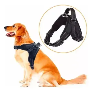 Reinforced Nylon <b>Dog</b> <b>Harness</b> for Large Breeds, Size M, Solid <b>Black</b> with Buckle Closure, Durable Chest Strap Design for Secure Fi - Product Image 1