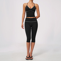 Ensemble de course 2 pièces à séchage rapide en Spandex/Nylon imprimé pour femme, débardeur long rembourré à dos en Y et short de sport, tenue d'entraînement pour la gym3