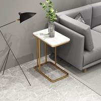 Table basse moderne de luxe en marbre à bords carrés, design en métal, table d'appoint pour canapé-lit, chambre et salon