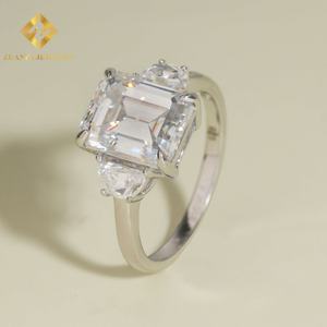 Testeur de diamants Pass, émeraude taille trillion, moissanite en argent sterling 925, anneaux de fiançailles en moissanite VVS, bijoux pour femmes - Product Image 3