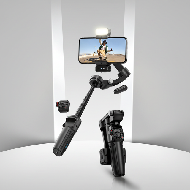 M06 Intelligent Ai Tracking 3-Axis Stabilizer Gimbal, with Aluminum Alloy Extension Rod, Wireless Microphone, and Fill Light