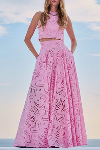 Ensemble deux pièces en dentelle bleue pour femmes Maxfree, haut sans manches à bretelles, jupe longue, élégant, broderie florale, printemps été - Product Image 3