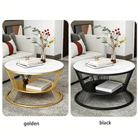 Ensemble de tables basses rondes modernes de luxe avec plateau en pierre frittée grise et structure en métal doré pour salon