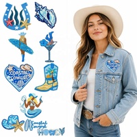 Patchs en tissu polyester brodés personnalisables Blue Beach Summer, accessoires vestimentaires multi-usages, décoratifs adhésifs DIY