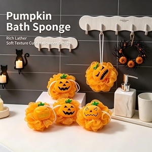 Halloween-<span class=keywords><strong>Kürbis</strong></span> PE-Badeball, Niedlicher Schaumreicher Badepuff mit Weicher Textur, Badezimmer-Dekoration, Anhänger für Erwachsene - Product Image 2