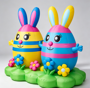 Venta al por mayor de huevos de Pascua inflables coloridos con conejitos y flores en la base para decoración de jardín, patio, porche y festividades al aire libre. - Product Image 3