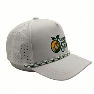 Casquette de baseball blanche de haute qualité avec logo brodé personnalisé, 5 panneaux, trous découpés au laser - Product Image 2