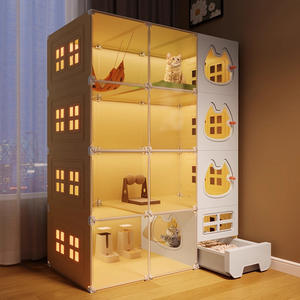 Villa pour chat en stock avec bac à litière tout-en-un, maison pour chat d'intérieur, climatisation, utilisation domestique, parfaite pour les chats mignons - Product Image 1