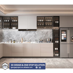 Villa proyek Modern sederhana desain disesuaikan furnitur lengkap aluminium bentuk L masakan peralatan lengkap kabinet dapur kayu lapis Set - Product Image 2