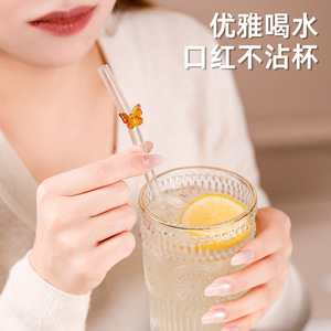 Pajitas de vidrio resistentes al calor, transparentes, rectas, de gran tamaño, para adultos, mujeres embarazadas y posparto, ecológicas y reutilizables - Product Image 4