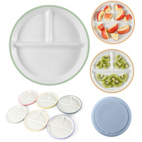 Grand ensemble d'assiettes en porcelaine pour tout-petits, assiettes en céramique pour enfants avec manchon antidérapant en silicone pour bébé, assiettes divisées pour enfants
