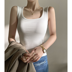 Top in maglia di cotone con strato interno, gilet <span class=keywords><strong>senza</strong></span> <span class=keywords><strong>spalline</strong></span> da donna, top aderente sexy bianco per primavera, estate, autunno - Product Image 4