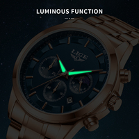 LG89225 Montre Homme Vintage Business Dessin Animé Simple Lumineuse Bleu Or Rose Alliage Acier Inoxydable 43mm Monnaie Trois Yeux Phase de Lune