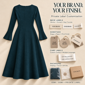 Abito Midi Scolpito da Donna Personalizzato OEM, Blu Inchiostro, con Maniche a Tromba e Contorno a Gommino, per Museo, Ricevimento, Inverno, Atelier, Private Label - Product Image 4
