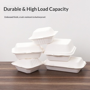 Boîte à burger carrée en <span class=keywords><strong>pulpe</strong></span>, conteneur jetable pour gâteaux bento, emballage à emporter pour desserts, boîte à lunch pique-nique, boîte alimentaire biodégradable - Product Image 3