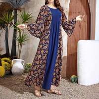 Robe pour femmes du Moyen-Orient, robe musulmane imprimée, robe décontractée à manches évasées et patchwork pour femmes