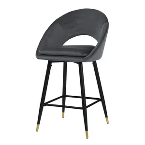 도매 북유럽 스타일 다채로운 현대 바 의자 벨벳 패브릭 바 의자 금속 다리