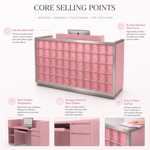Comptoir de réception rose en acier inoxydable, design moderne, pour salon de beauté et mobilier commercial - Product Image 2