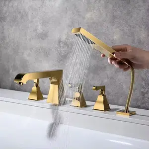 Europese Stijl Luxe 5-delige Badkraan Messing Badkamer Kraan Set Met Handheld Douche Badkuip Kraan