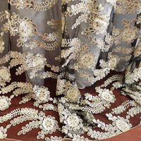 Nappe de table en dentelle à paillettes dorées de luxe |   Nappe ronde brodée à fleurs pour la décoration de mariage et de banquet