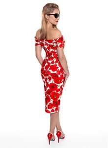 Mode <span class=keywords><strong>Vintage</strong></span> 50s Style Off épaule manches courtes imprimé fleuri <span class=keywords><strong>gaine</strong></span> robe crayon pour les femmes - Product Image 6