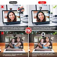 Webcam Panggilan Video Kamera Web PC Komputer USB Streaming HD 2K 1080P dengan Lampu LED 3 Tingkat